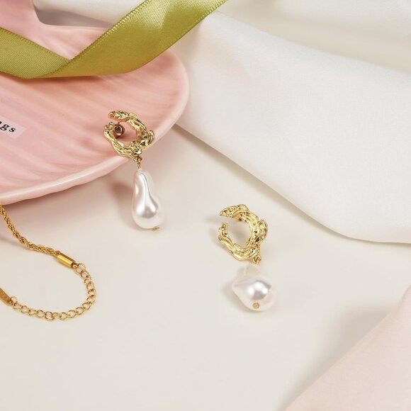 Pearl Drop Earrings Gold Plated Dangle Statement Jewelry for Women Gift - Picture 6 of 6